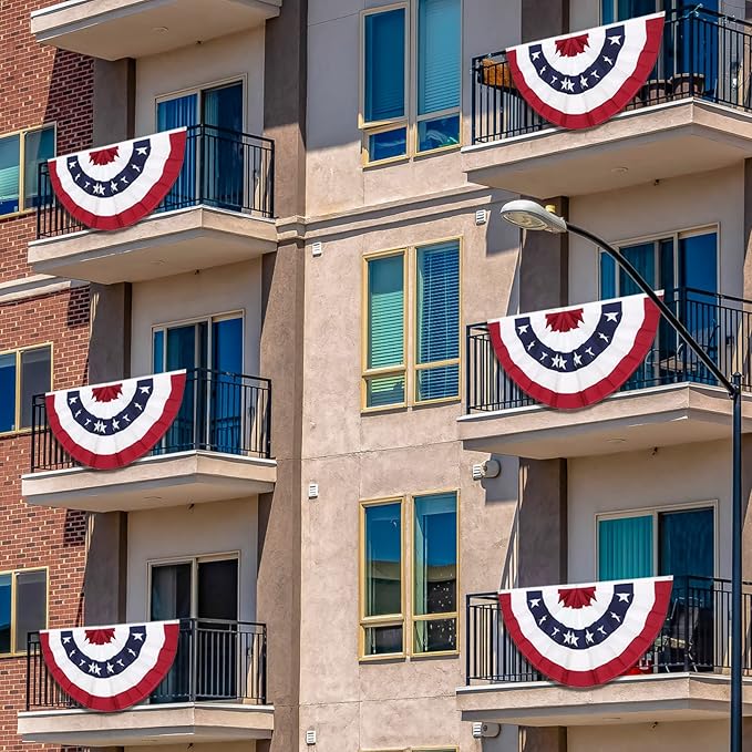 3 x 6 Ft American Pleated Fan Flag, USA Patriotic Half Fan Bunting Flag, 4th of July Decorations Flags (Set of 6)