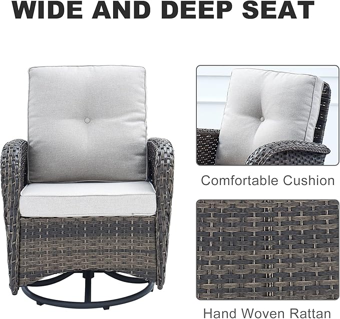 HUMMUH 6-Piece Patio Furniture PE Wicker Outdoor Conversation Set,All-Weather Rattan Swivel Rocker Chairs Outdoor Couch Ottomans for Backyard,Poolside,Deck