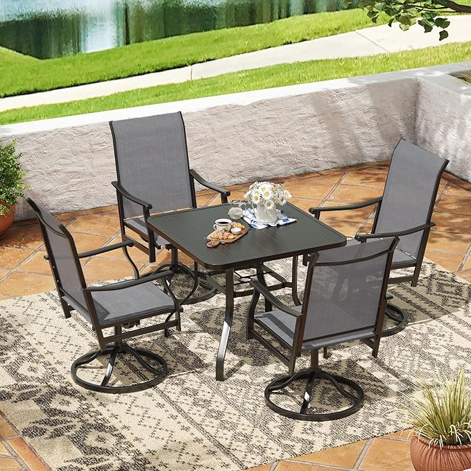 Soohow Outdoor Dining Chairs Set of 2, 360°Swivel Patio Dining Chair with Textilene Fabric, Outdoor Metal Armchair All Weather Resistant, Ergonomic Comfort, Perfect for Patio, Backyard, Balcony