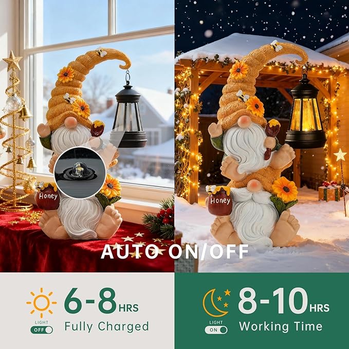 Christmas Garden Gnome Statue with Solar Lights – Large Outdoor Sculptures for Patio, Lawn, Yard – Ideal Gifts for Moms, Women, Grandma, Birthdays, – Funny Double Gnomes Decoration for Christmas
