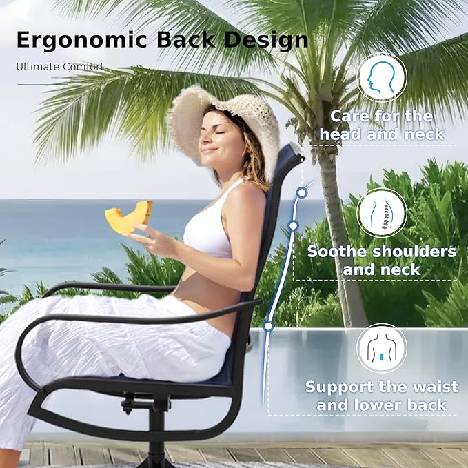 MFSTUDIO Outdoor Swivel Patio Dining Chairs Set of 6, High Back Breathable Textilene Patio Chairs for Balcony, Backyad, Deck, Garden (Navy Fabric,Black Frame)