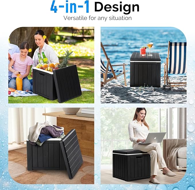 Bonnlo Outdoor Deck Box 10 Gallon, All-Weather Waterproof Patio Square Storage Box with Removable Lid, Small Storage Side Table for Patio, Poolside, Backyard