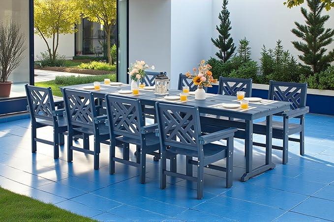 10 Piece HDPE Outdoor Dining Set for 8, Patio HDPE Furniture Set with 2 Table and Umbrella Hole, Outdoor Table and Chairs for Garden, Poolside, Backyard, Deck