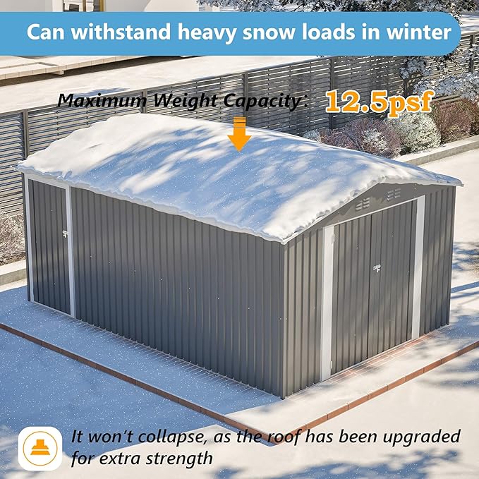 10x14 FT Outdoor Metal Storage Shed with Side Door & Floor Frame, Extra-Large Tool Shed with Lockable Double Doors, Weatherproof Garden Shed for Backyard, Lawn Equipment and Patio Storage