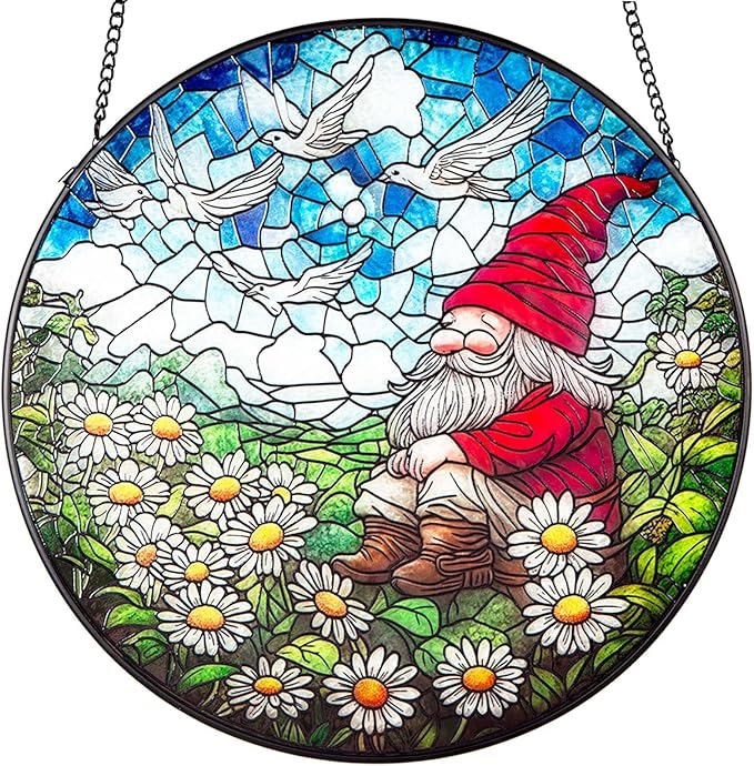 10'' Dwarf Patterned Window Pendant,Suncatcher Stained Glass Window Hangings，Hanging Stained Glass for Windows,Indoor Outdoor Home Garden Ornaments,Gifts for Family, Friends, and Pendant Enthusiasts
