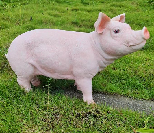 HOUDE Cute Pig Statues, 20.08 inches Long, decorates Outdoor Art Gardens, courtyards, lawns, and Indoor Public Spaces Such as Living Rooms and Balconies. (Pink)