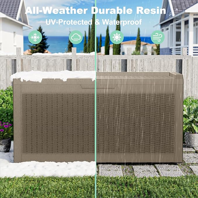 DRATO 60 Gallon Deck Box, Waterproof Resin Large Outdoor Storgae Box for Patio Furniture, Patio Cushions, Gardening Tools, Pool Supplies, Lockable
