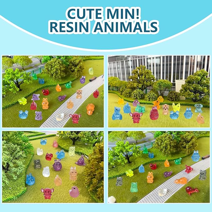 150/200 Mini Resin Animals Variety Pack Kit, 30 Types Tiny Resin Animals Figures, Hide Mini Figures Micro Landscape Ornaments Fairy Garden Accessories (200)
