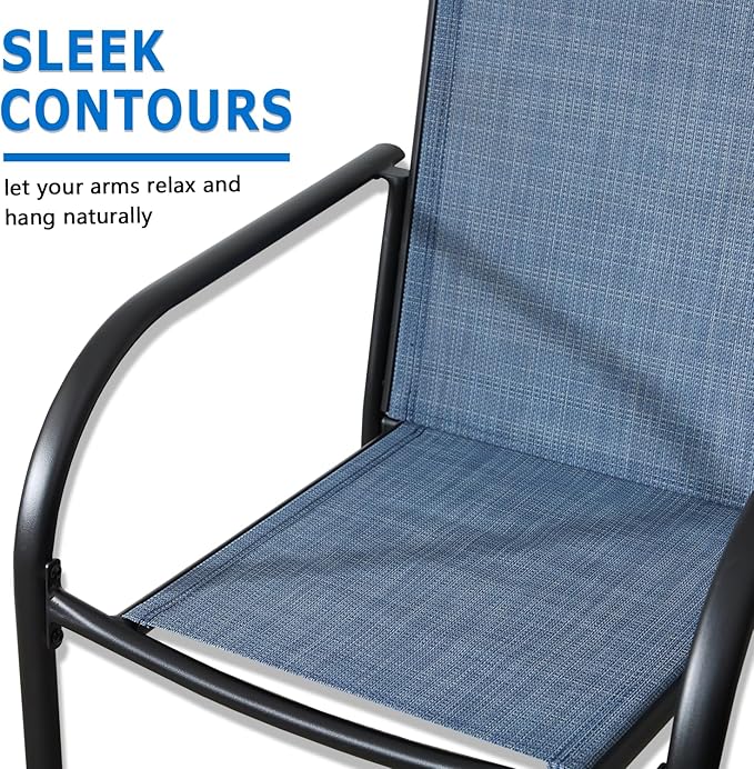 Outdoor Dining Chairs Set of 2, Stackable Patio Chairs with Textilene Fabric, Lightweight Garden Chairs for Poolside, Backyard, Camping, Light Blue
