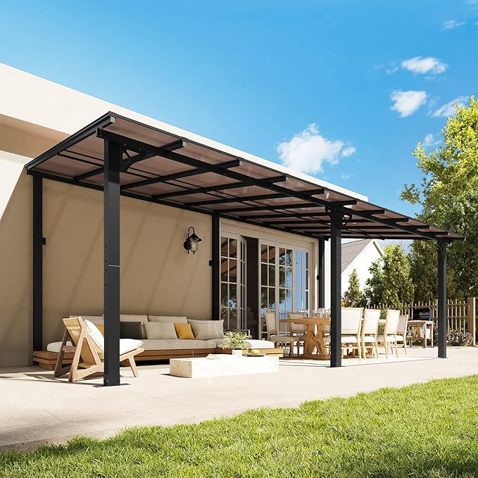 Aoxun 20' x 10' Gazebo for Patio, Gazebo Pergola with Sloped Roof, Large Wall-Mounted Heavy Duty Awnings, for Backyard, Deck, Patio (Black)