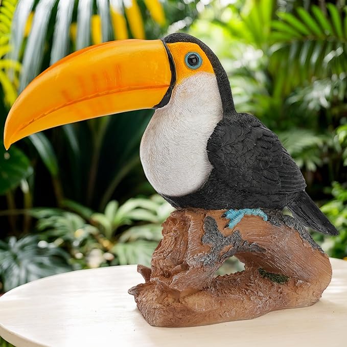 Real Toucan Statue, Vibrant Colorful Outdoor Bird Decor - 14.2" Resin Animal Sculpture,Waterproof & Weather-Resistant, Perfect Garden Patio Yard Ornament, Tropical Tiki Bar Accent,Gift for Bird Lovers
