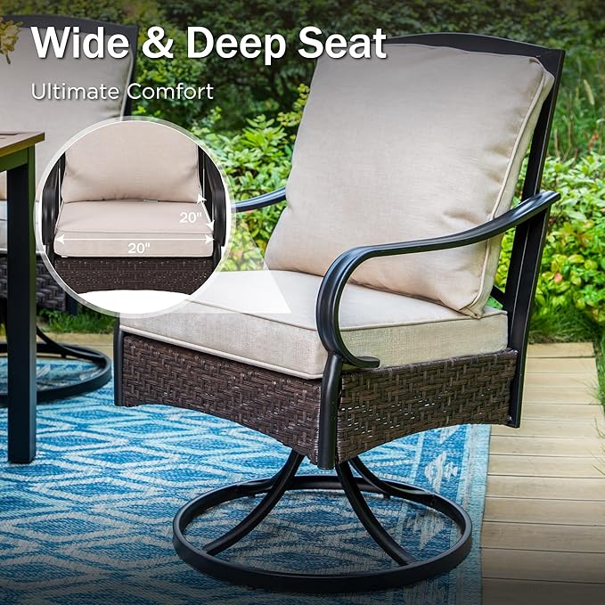 PHI VILLA Outdoor Dining Set for 6, All-Weather Patio Table and Chairs Set with Umbrella for 6, Heavy Duty Rectangle Patio Table Set for Deck, 6 Extra Large Outdoor Swivel Chairs with Thick Cushions
