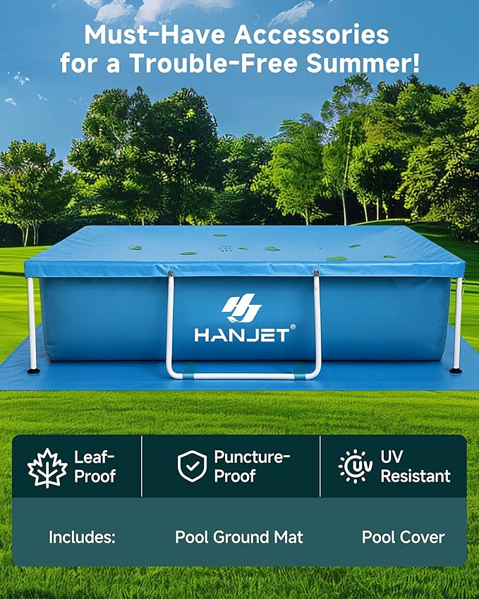 10ft x 6.5ft x 29.5in Large Rectangle Above Ground Pool for Kids, Swimming Pool Set for Backyard, Odor-Free Non-Toxic Material, Easy Clean Design with Reinforced Steel Frame