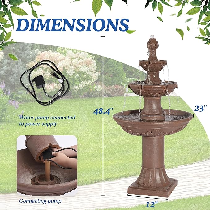Italian Outdoor Water Fountains Garden Decor - 48.4''H Fountains and Waterfalls Outside, Large Cascading Indoor Floor-Standing Resin Bubbler Fountain Features W/Pump for Patio and Yard