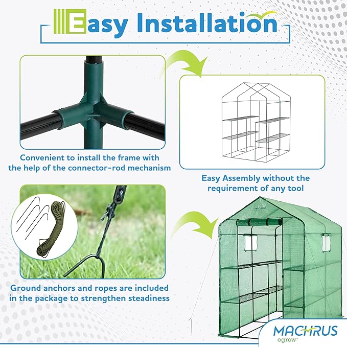 Machrus Ogrow Greenhouse Kit, Multiple Sizes - Green House, Small Greenhouses Outside, Kit Small Greenhouses Outdoors, Mini Greenhouse Outdoor.