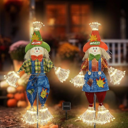 Fall Decorations Outdoor Scarecrow with Firework Lamp, Solar Powered Autumn Harvest Thanksgiving Halloween Decor for Yard,Garden,Porch, Farmhouse - 39 Inch