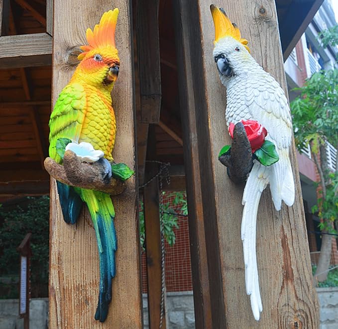 Coolboy Parrot Figurine - Outdoor Resin Bird Decoration, Flapping Macaw Bird Tropical Decor Wall Sculpture, Polyresin, Yellow