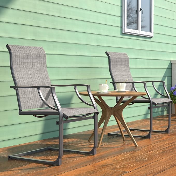 Amopatio Patio Chairs Set of 2, Outdoor Dining Chairs for All Weather, Breathable Garden Outdoor Furniture for Backyard Deck, Grey & White