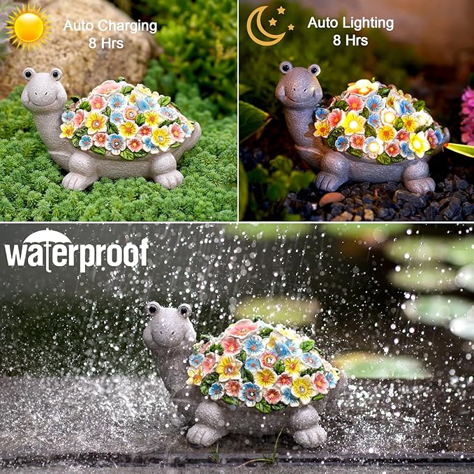 Nacome Solar Turtle Garden Decor with Flowers: Outdoor Clearance Statues Lights for Outside Lawn Ornaments Porch Patio Balcony Yard – Birthday Gifts for Mom Grandma Women