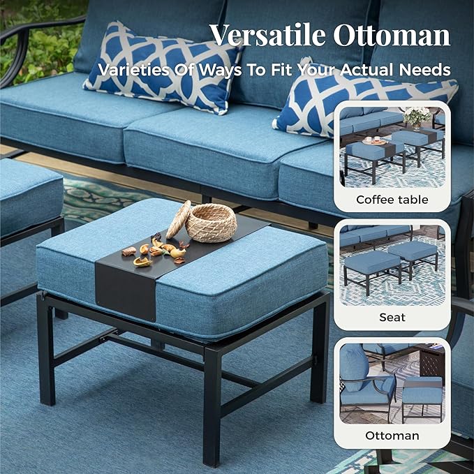 Patio Furniture Set 7 pcs, Outdoor Patio Furniture, 3-Seat Sofa, 4 Single Chairs, 2 Ottomans and 5.75" Extra Thick Cushion, Conversation Set for Backyard Deck,Navy Blue