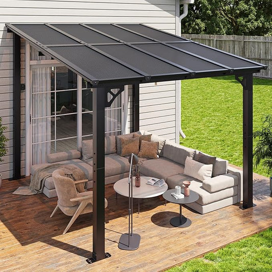 Aoxun 8'x10' Gazebo for Patio, Premium Pergola with Sloped Roof, Large Wall-Mounted Heavy Duty Awnings, for Backyard, Patio, Deck and More (Gray Polycarbonate Panel)