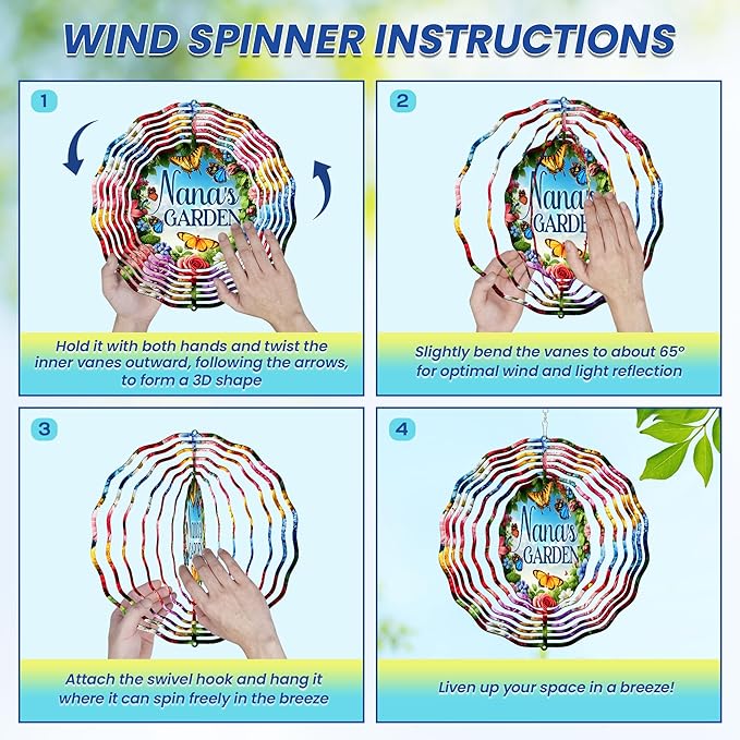 FLAGWIX Christmas Garden Gifts for Grandma - Nana's Garden 3D Stainless Steel Metal Wind Spinners 12 in - Gardening Grandma Christmas Birthday Gifts for Women Nana Gigi, Grandmother Gift Ideas
