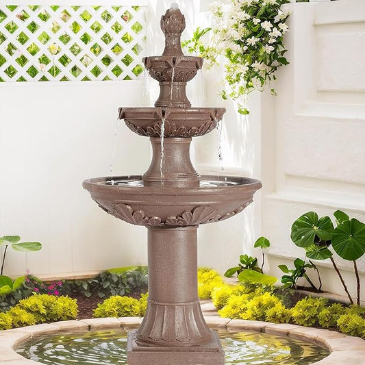 MAGIC UNION Outdoor Garden Water Fountains, 48.4''H Italian Style Fountain and Waterfall Outside, 3-Tier Large Bubbler Cascading Indoor Floor Fountain Features with Pump for Home Yard Decor (Brown)
