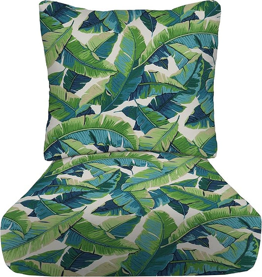 RSH DECOR Deep Seating Cushion with Pillow Back | 25” x 25.5” Seat | Water and Fade-Resistant Spun Fabric | Outdoor Chair Cushion Set for Patio Furniture | Balmoral Opal