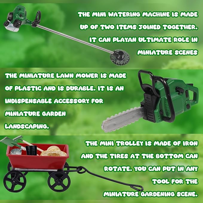 1:12 Miniature Gardening Tools Fairy Garden Farming Tools Mini Shovels Electric Saw Rake Pitchfork Model Mini Spring Garden Set for Mini House Decoration Accessories
