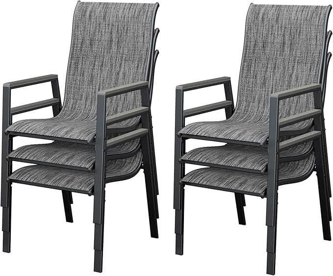 UDPATIO Patio Chairs Set of 6, Stackable Outdoor Chairs with All Weather Breathable Textilene, High Back Metal Frame for Lawn Garden Backyard Deck, Dark Grey
