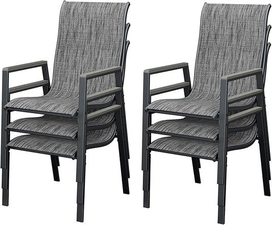 UDPATIO Patio Chairs Set of 6, Stackable Outdoor Chairs with All Weather Breathable Textilene, High Back Metal Frame for Lawn Garden Backyard Deck, Dark Grey