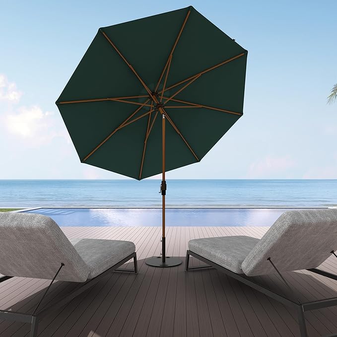 Midtown Umbrellas Wooden 2-8 Feet Outdoor Patio Umbrella, Terylast Dark Green Fabric, Aluminum Frame For Backyard Umbrella, Deck Umbrella, Garden Umbrella & Pool Umbrella - Wooden Pole