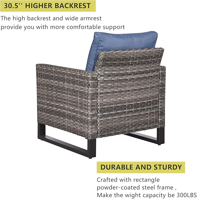 HUMMUH Patio Chairs Set of 2 PE Wicker Outdoor Dining Chairs High Back Deep Seating Porch Chairs with 4inch Seat Cushions