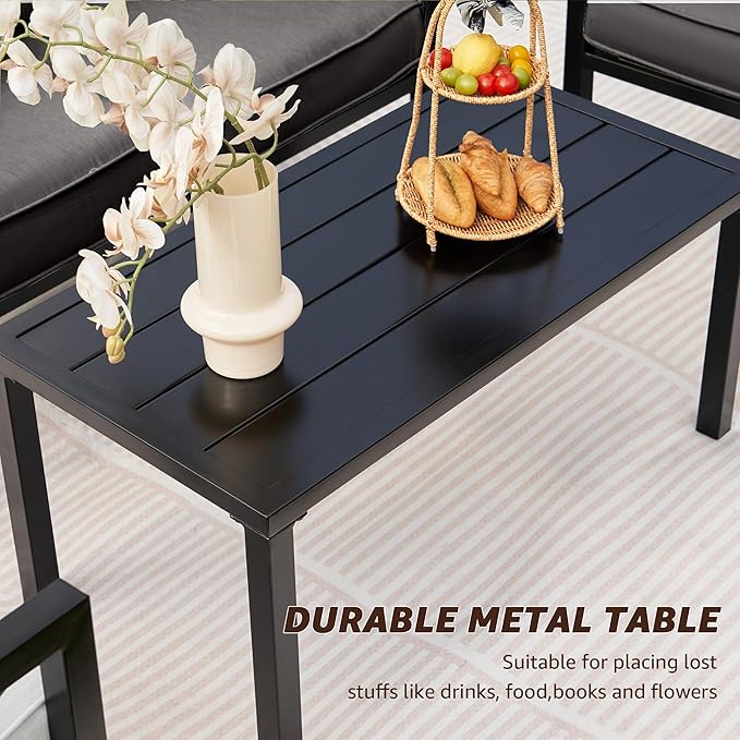 NATURAL EXPRESSIONS Outdoor Patio Furniture 4 Pieces Set, Modern Patio Conversation Sets, Outdoor Sectional Metal Sofa with 5.5 Inch Cushion and Coffee Table,Black