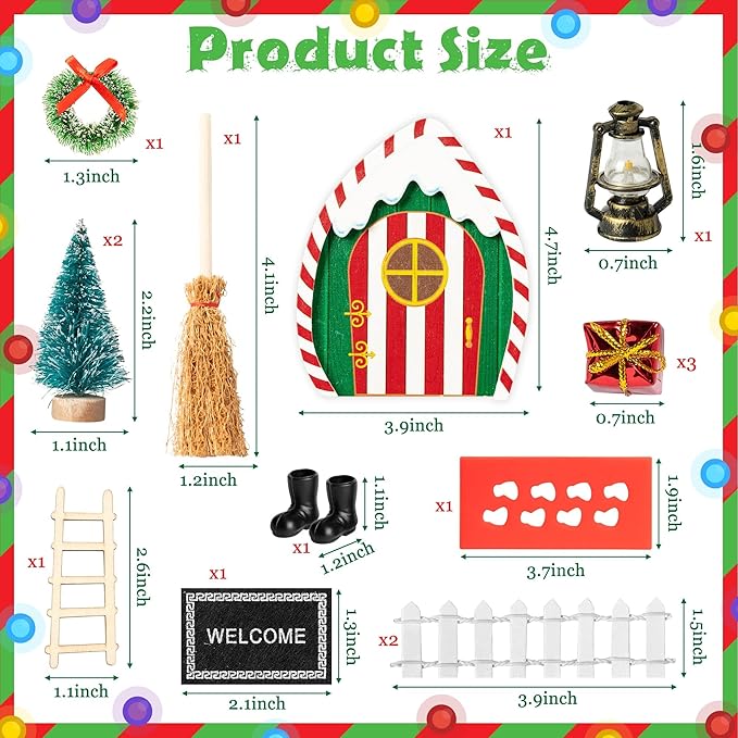 Haooryx Christmas Elf Garden Miniatures - 16Pcs Christmas Wooden Miniature Magic Fairy Doors Decoration Kit Elf Magic Door Wall Fairies Xmas Winter Xmas New Year Decor(Dripping Snow Doorframe)