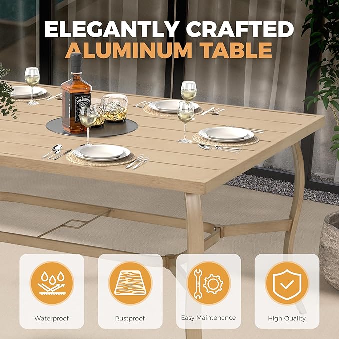 HAPPATIO 7 Piece Patio Swivel Dining Set, Aluminum Outdoor Dining Set for 6,Dining Table and Chairs Set, Patio Dining Furniture with Aluminum Table, Swivel Chairs and Washable Cushions (Beige)