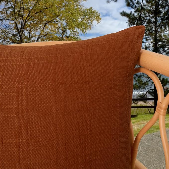 Kevin Textile Pack of 2 Outdoor Waterproof Pillow Covers Checkered Decorative Cushions Sham Throw Pillowcases Shell for Patio Tent Garden Couch Bed Sofa 24x24 Inch Burnt Orange