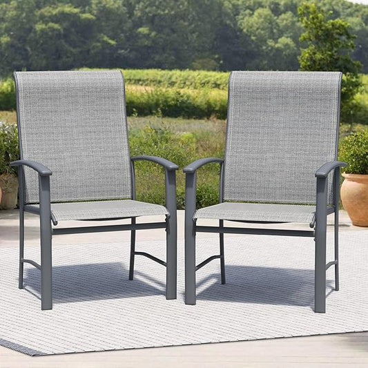 Outdoor Dining Chairs Set of 2, Stackable Patio Chairs with Metal Frame & Textilene Fabric,Perfect for Patio Garden Deck, Grey