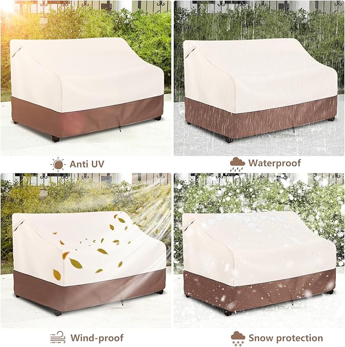 Okcool Heavy Duty Patio Sofa Cover, 100% Waterproof 3-Seater Outdoor Sofa Cover Fits up to 76W x 32.5D x 33H Inches, Lawn Patio Furniture Covers,Beige & Brown