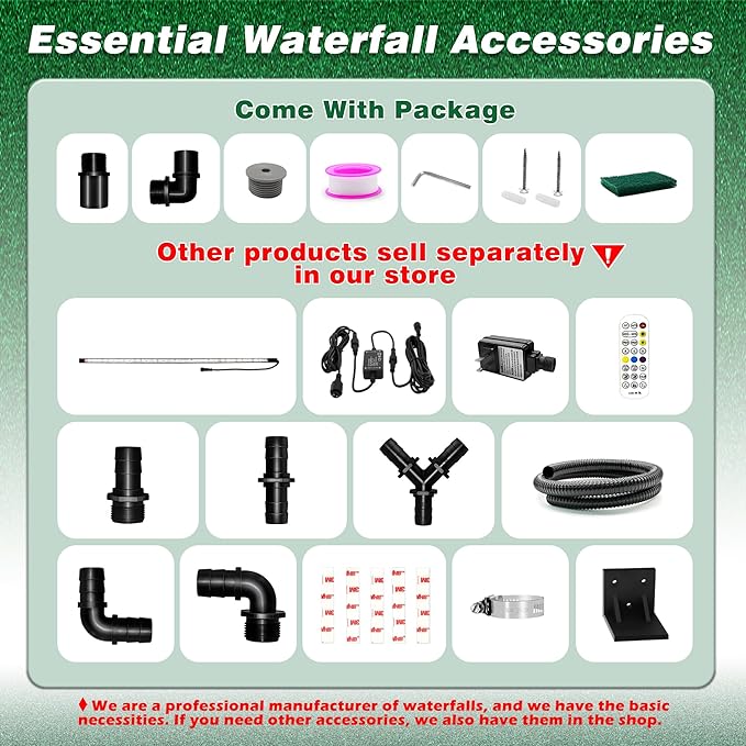 Waterfall Spillway, Stainless Steel Pool Fountain w/Top Open Lip & Pipe Connector Kits for Outdoor/Indoor Decorative, 35.4'' Pool Water Feature for Garden Patio, Backyard Koi Pond Decor