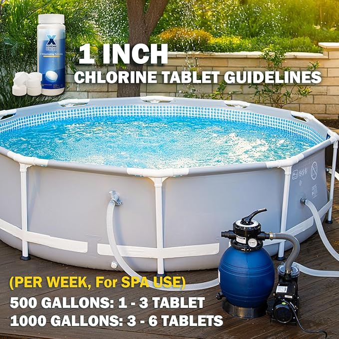 XtremeClear Summer Deal 3 Pack 1" Chlorine Tabs, Long-Lasting Stabilized, Sanitizer Slow Dissolving Tablet, Above Ground Swimming Pool, Hot Tubs & Spa, 1.5 lbs
