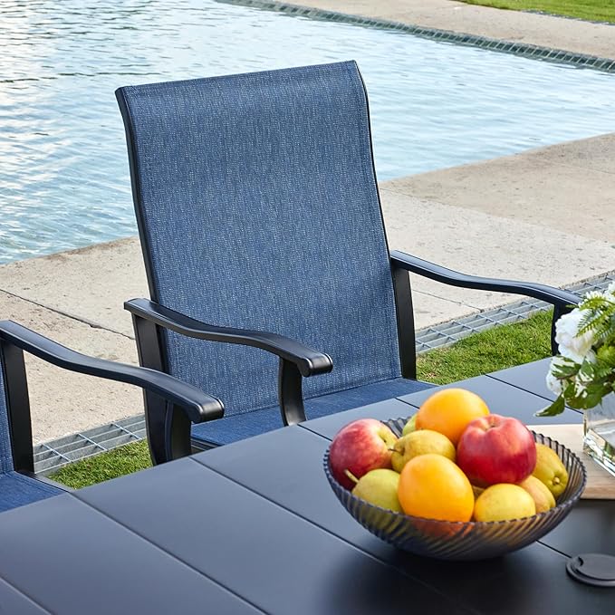 VICLLAX 3 Pieces Small Outdoor Furniture, 2 Patio Swivel Chairs and Small Square Outdoor Table for 2, Blue Chairs & Black