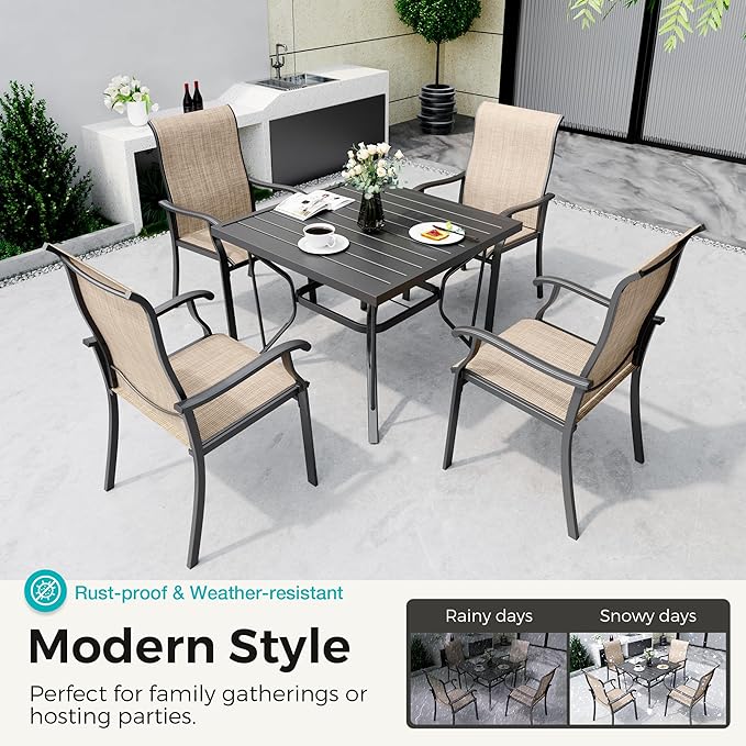 Pamapic Patio Chairs Set of 4, All-Weather Textilene Ergonomic Outdoor Dining Chairs for Garden Backyard Poolside Deck, Beige