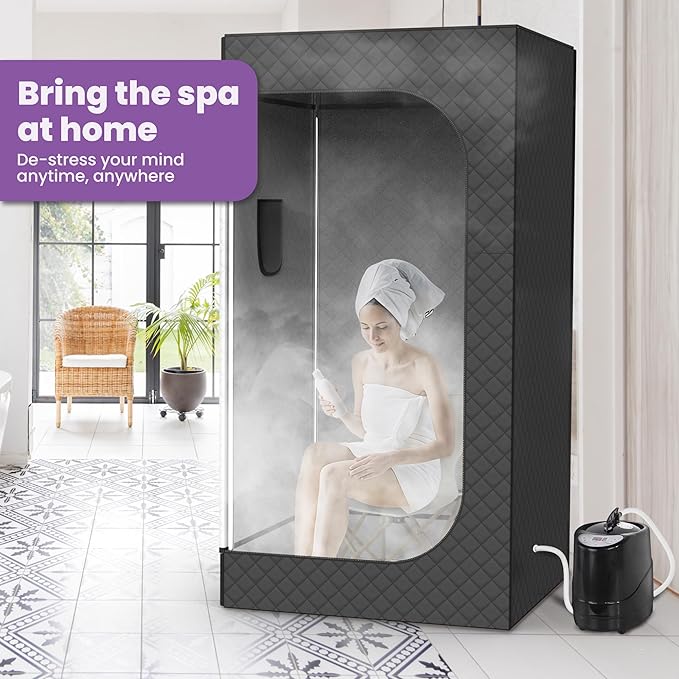 Portable Sauna for Home, EASYINBEAUTY Large Size Home Sauna Box with 3L 1200W Steamer, 9 Levels Heat, Remote Control - Personal Steam Room Tent for Full Body Relaxation (2.9'Lx2.9'Wx5.9'H, Black)