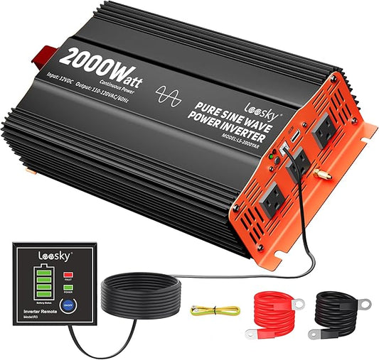 2000 Watt Pure Sine Wave Power Inverter 12v to 110v 120v Built-in UL-Listed Fuse Compatible with Lithium Battery Starlink for Home RV Truck Off-Grid Solar by LEESKY