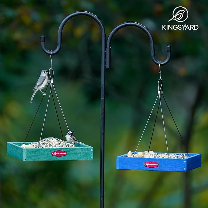 Kingsyard Platform Mealworm Bird Feeder for Outside, Recycled Plastic Hanging Tray Bird Feeders with Large Capacity 3.5 lbs, Premium Quality & Durable, Great for Attracting Wild Birds, Green