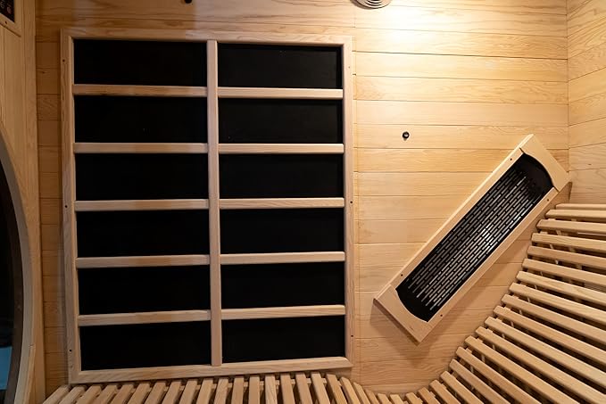 Far Infrared Wooden Sauna, Luxurious Canadian Hemlock Sauna with 2 Oversize Recliners, 220V, 3400 W, 9 Heating Element, Bluetooth Speakers, 7 Color Light, Oxygen Bar-Fast Delivery