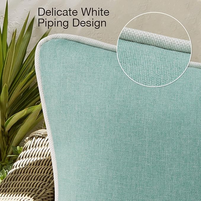 Decorative Outdoor Water Repellent Throw Pillows with Inserts, Set of 4, 16" x16" Pillows for Patio, Backyard, Bed, Couch, and Patio Furniture, Aqua Green