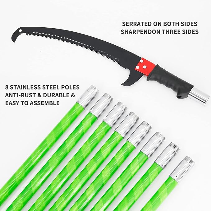 26 Feet Tree Pole Pruner Manual Branches Trimmer Extension Cut Tree Branch Garden Tools Loppers Hand Pole Saws (With Scissors)