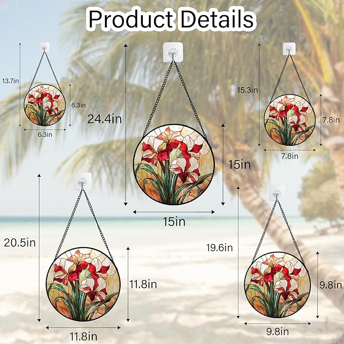 Stained Glass Window Hanging - Red Gladiolus Flower Suncatcher for Door Yard Sun Catchers Decor Christmas Mother's Day Birthday Gifts for Lovers Women Mom Nana Girlfriend Wife 11.8 in